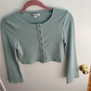 REFORMATION CROP TOP Mint Ribbed Button-Up, XS